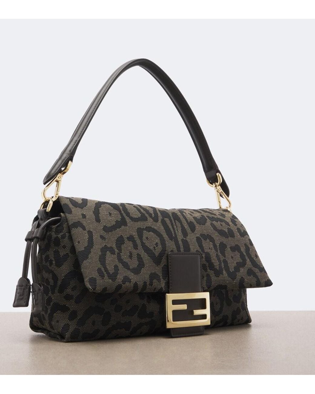 Fendi Black Baguette Soft Medium Jacquard Shoulder Bag
