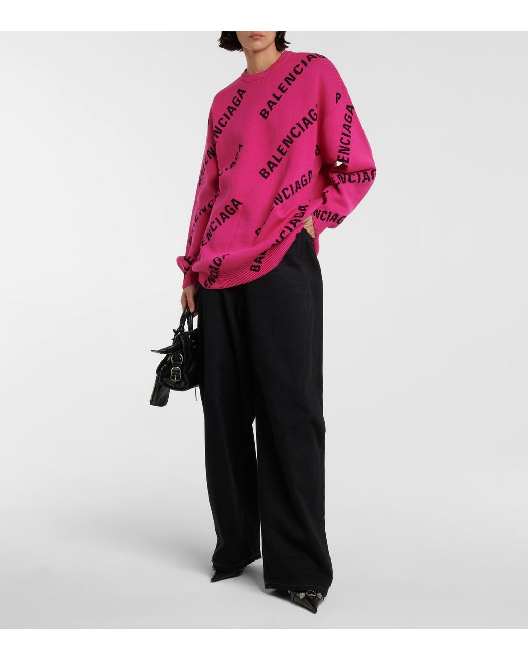 Balenciaga Logo Wool-blend Sweater in Pink | Lyst