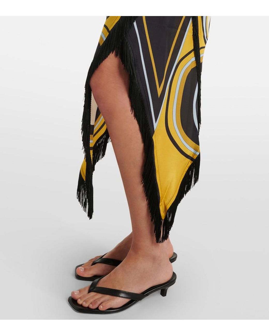 LaDoubleJ Metallic Scarf Fringed Printed Silk Voile Midi Dress