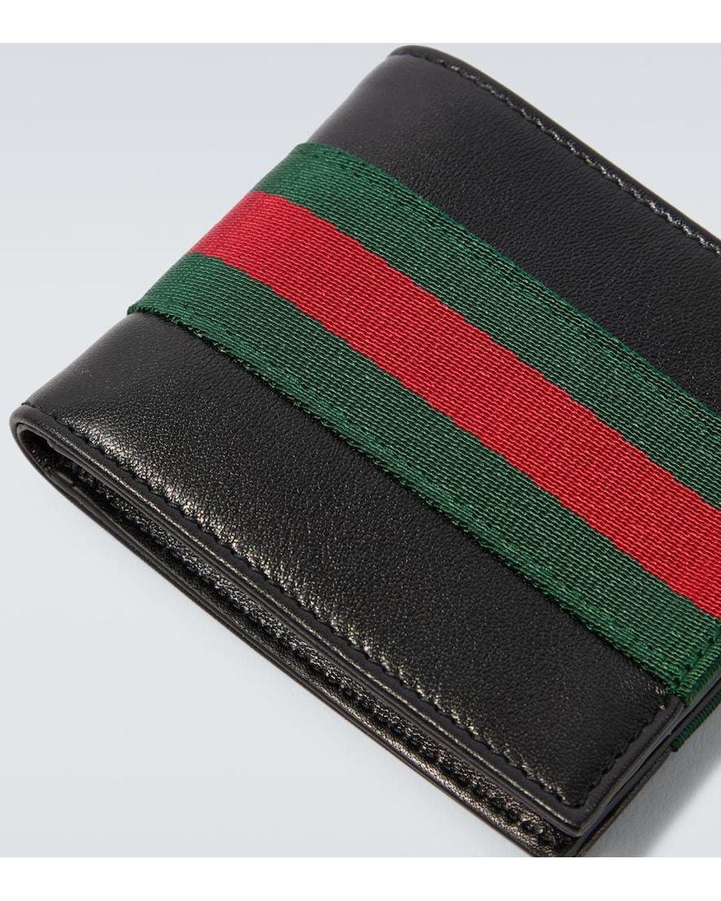 Cartera Plegable Trademark De Piel Con Web Gucci de hombre de color Black