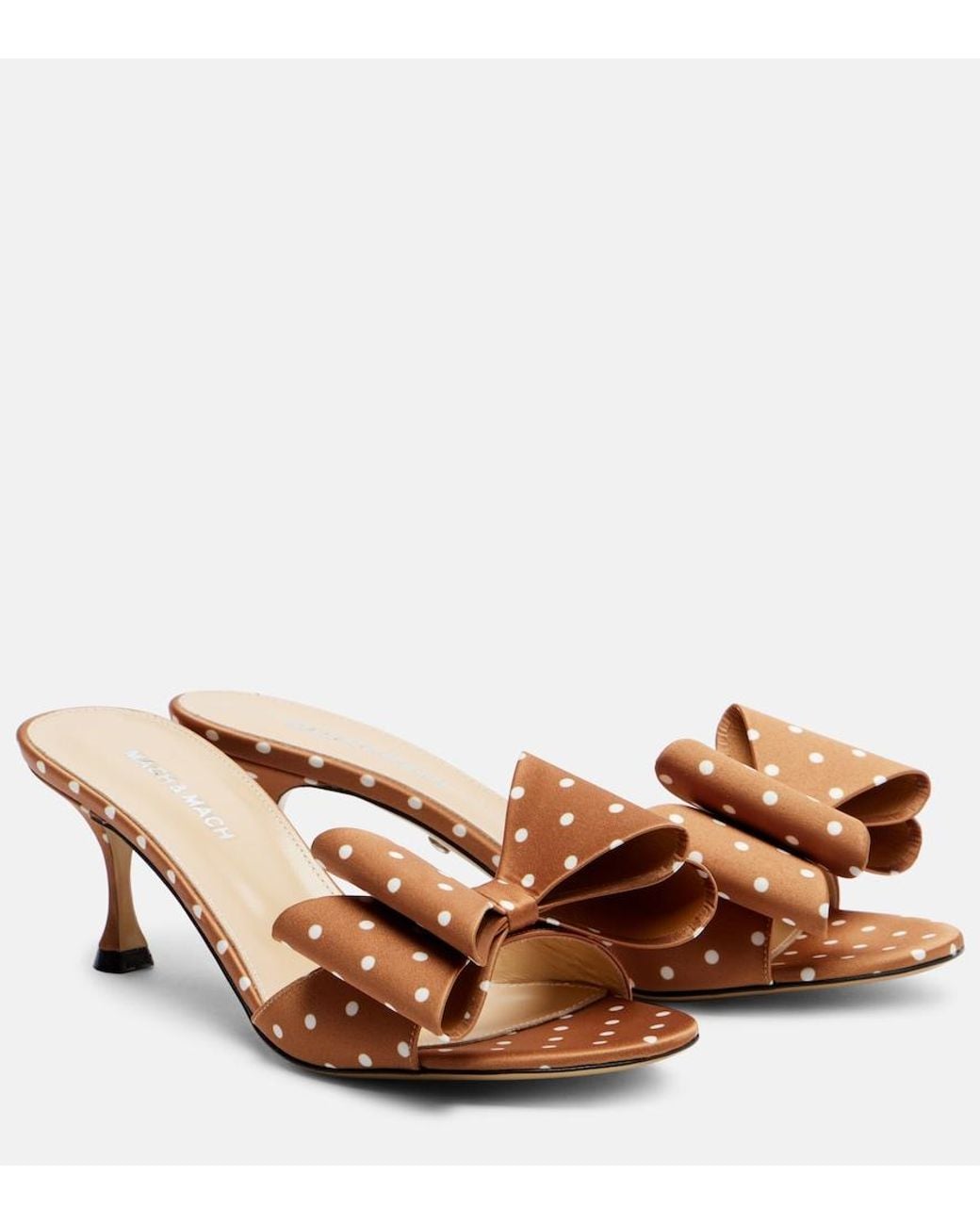 Mach & Mach Brown Le Cadeau 65 Polka-Dot Satin Mules