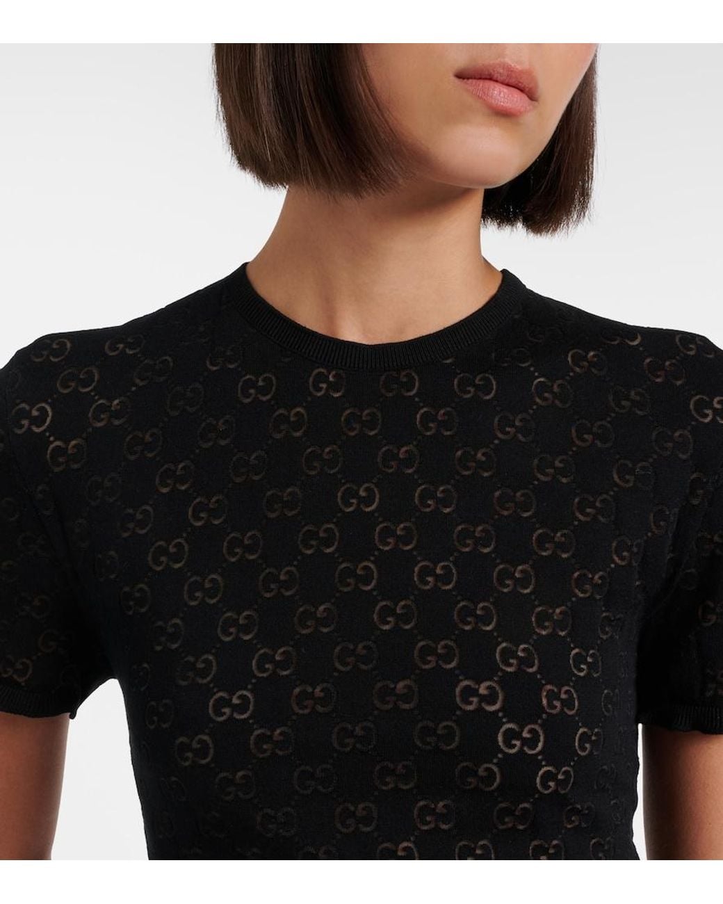 Gucci Black Gg Cotton-Blend Devore T-Shirt
