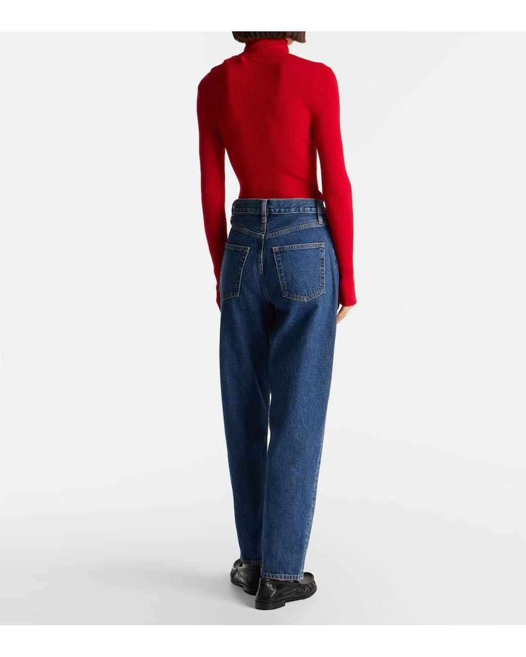 FRAME Blue Neat High-Rise Straight Jeans