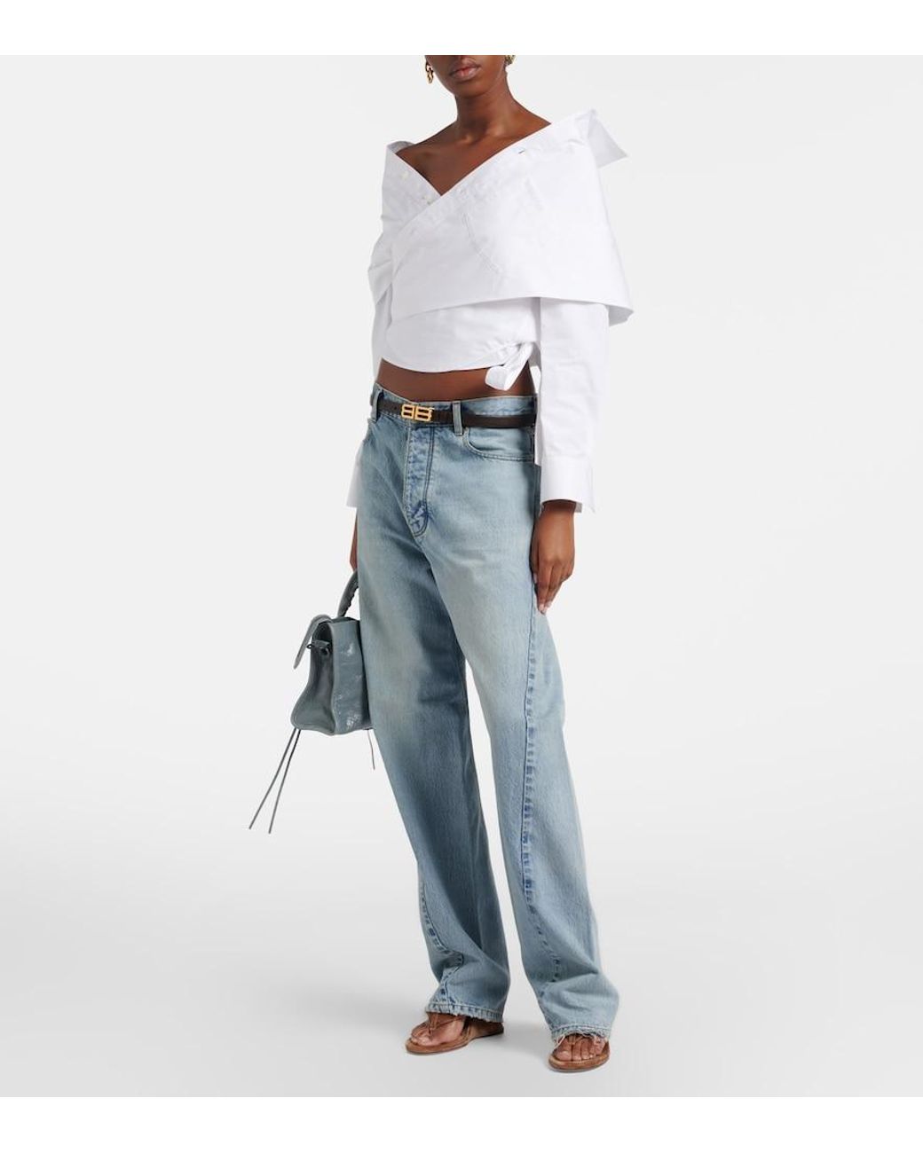 Balenciaga White Off-Shoulder Cotton Top