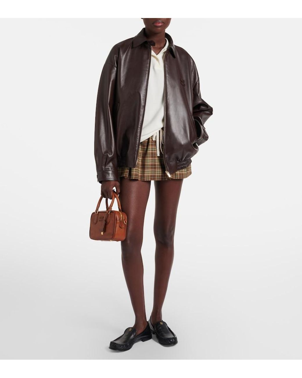 Miu Miu Brown Logo Leather Jacket