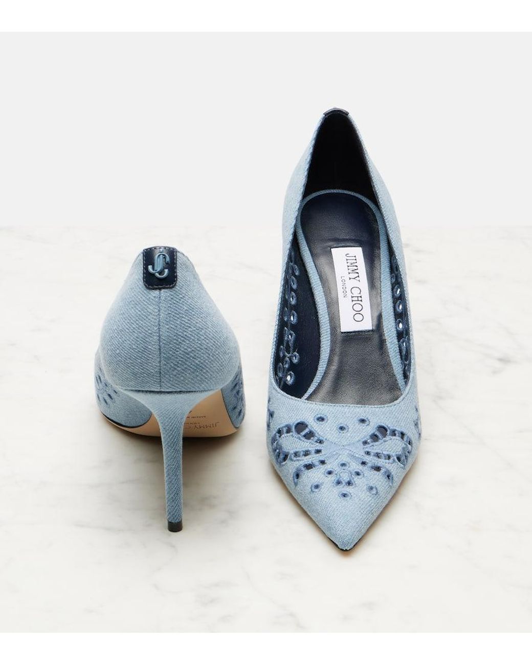 Jimmy Choo ♡ LOVE 85 コバルトブルー Jimmy Choo Love 85 Embroidered Denim Pumps in Blue | Lyst
