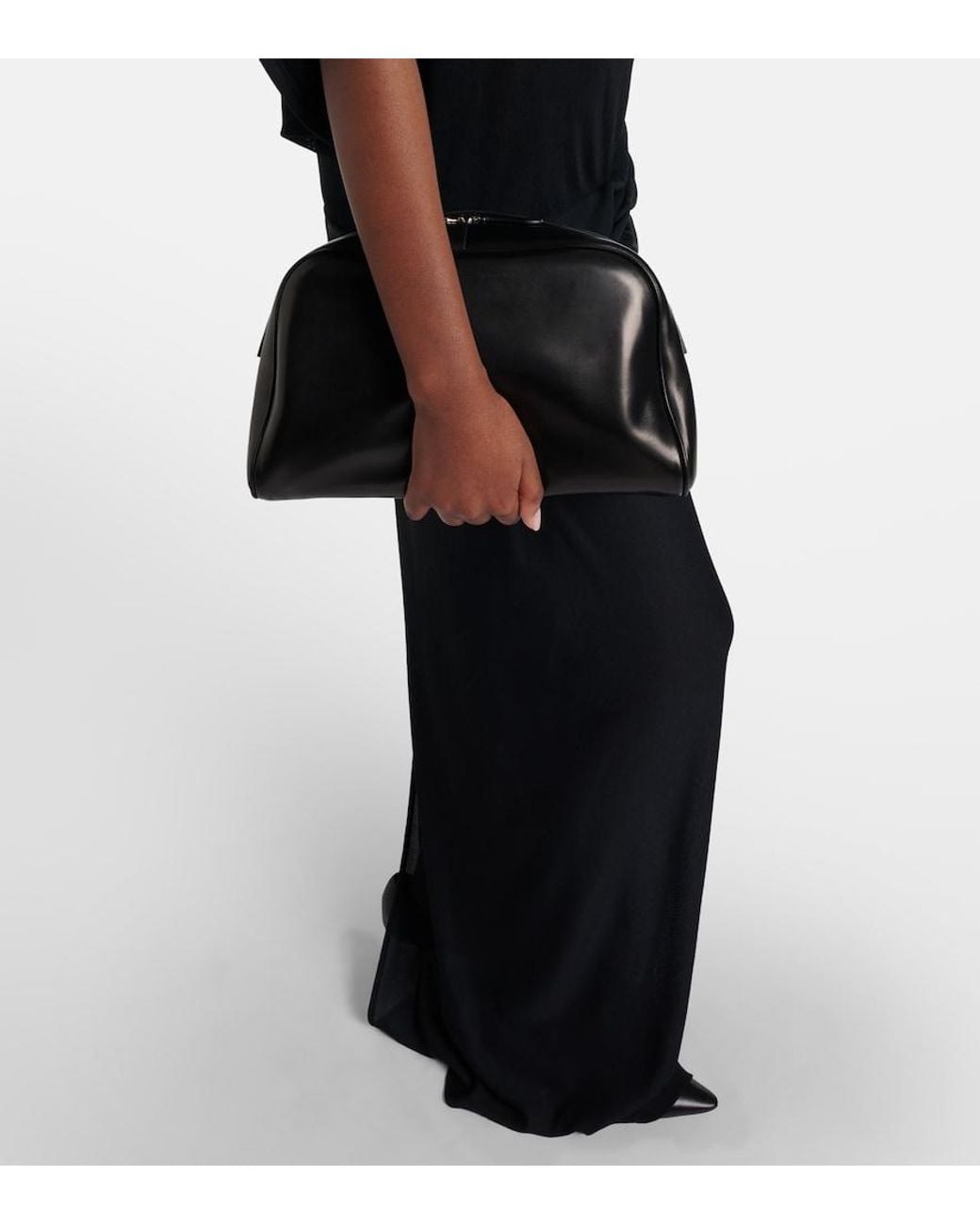 The Row Black Leila Small Leather Clutch