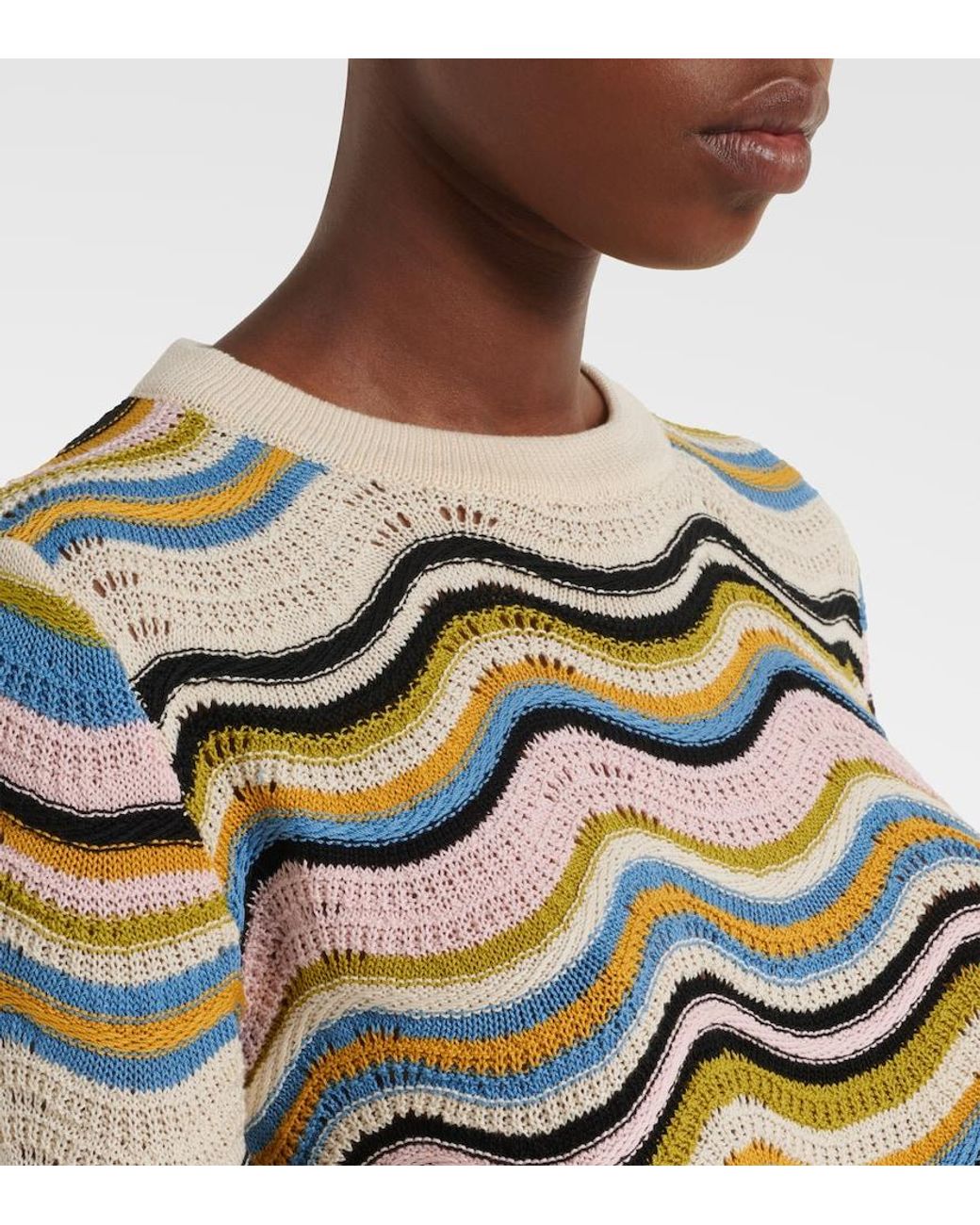 LaDoubleJ Metallic Chevron Crochet Cotton Sweater