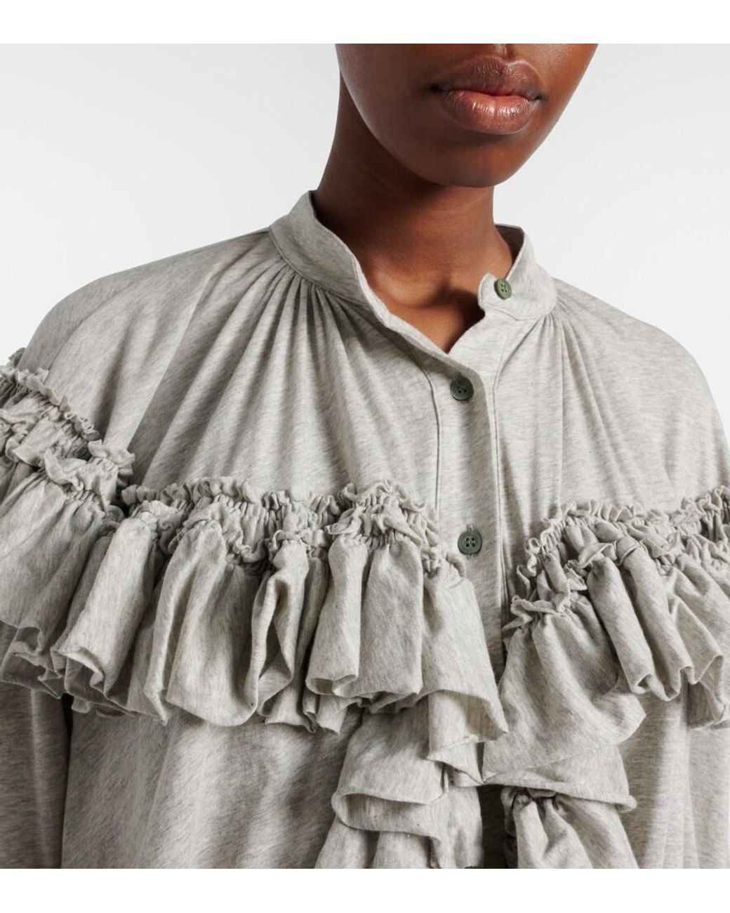 Dries Van Noten White Ruffled Cotton Jersey Blouse