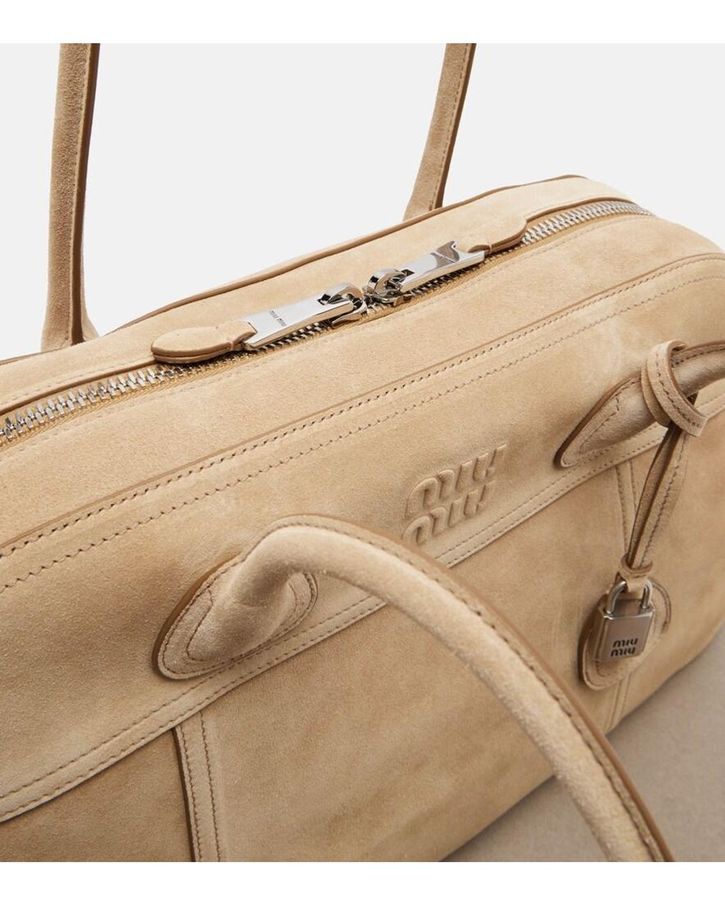 Miu Miu Natural Vivant Large Suede Bowling Bag