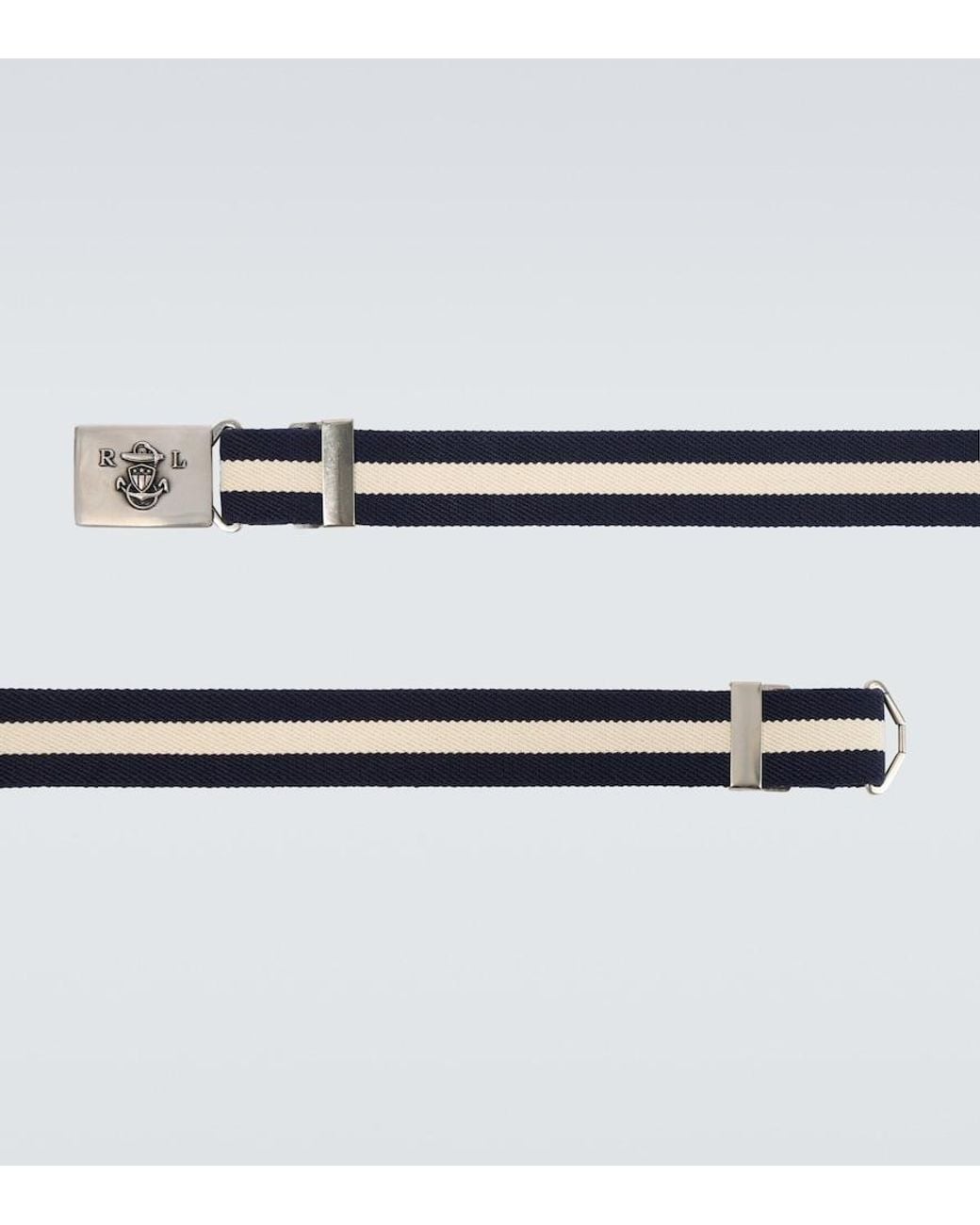 Ralph Lauren Blue Striped Leather-Trimmed Belt for men