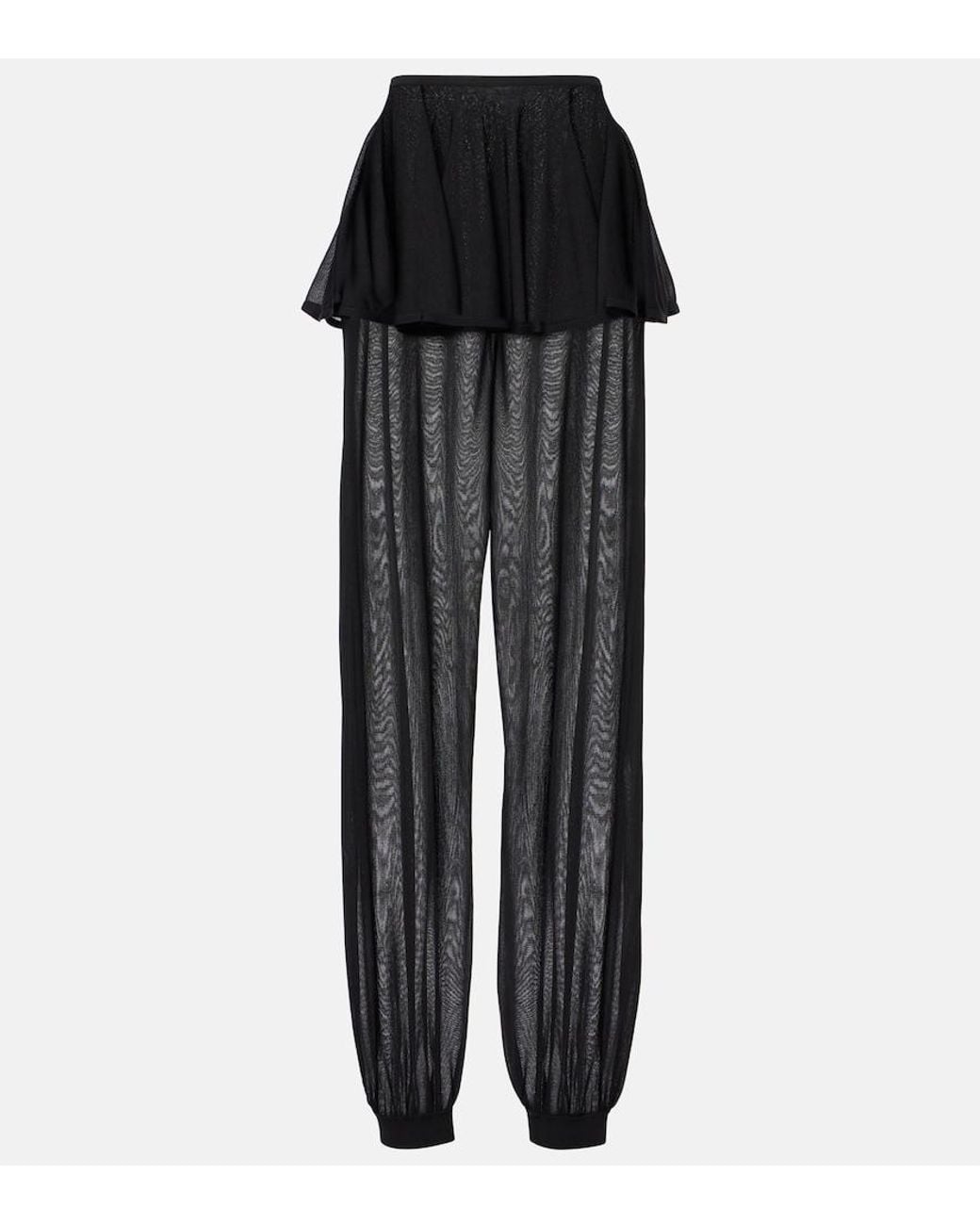 Alaïa Black Mid-Rise Semi-Sheer Wide-Leg Pants