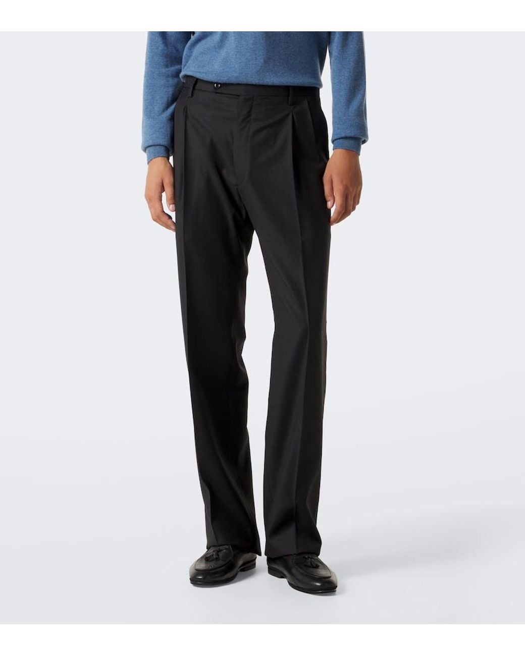 Rubinacci Black Virgin Wool Wide-Leg Pants for men