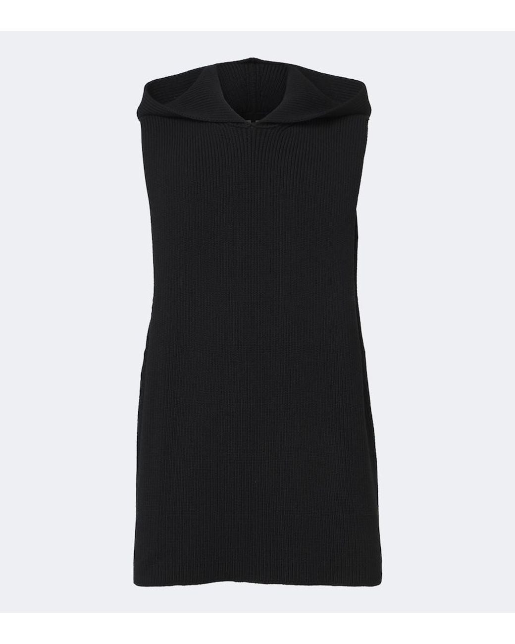 Rick Owens Black Hooded Ribbed-Knit Virgin Wool Tank Top for men