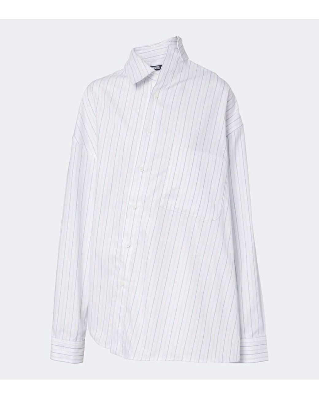 Jacquemus White Cuadro Asymmetric Striped Cotton Shirt