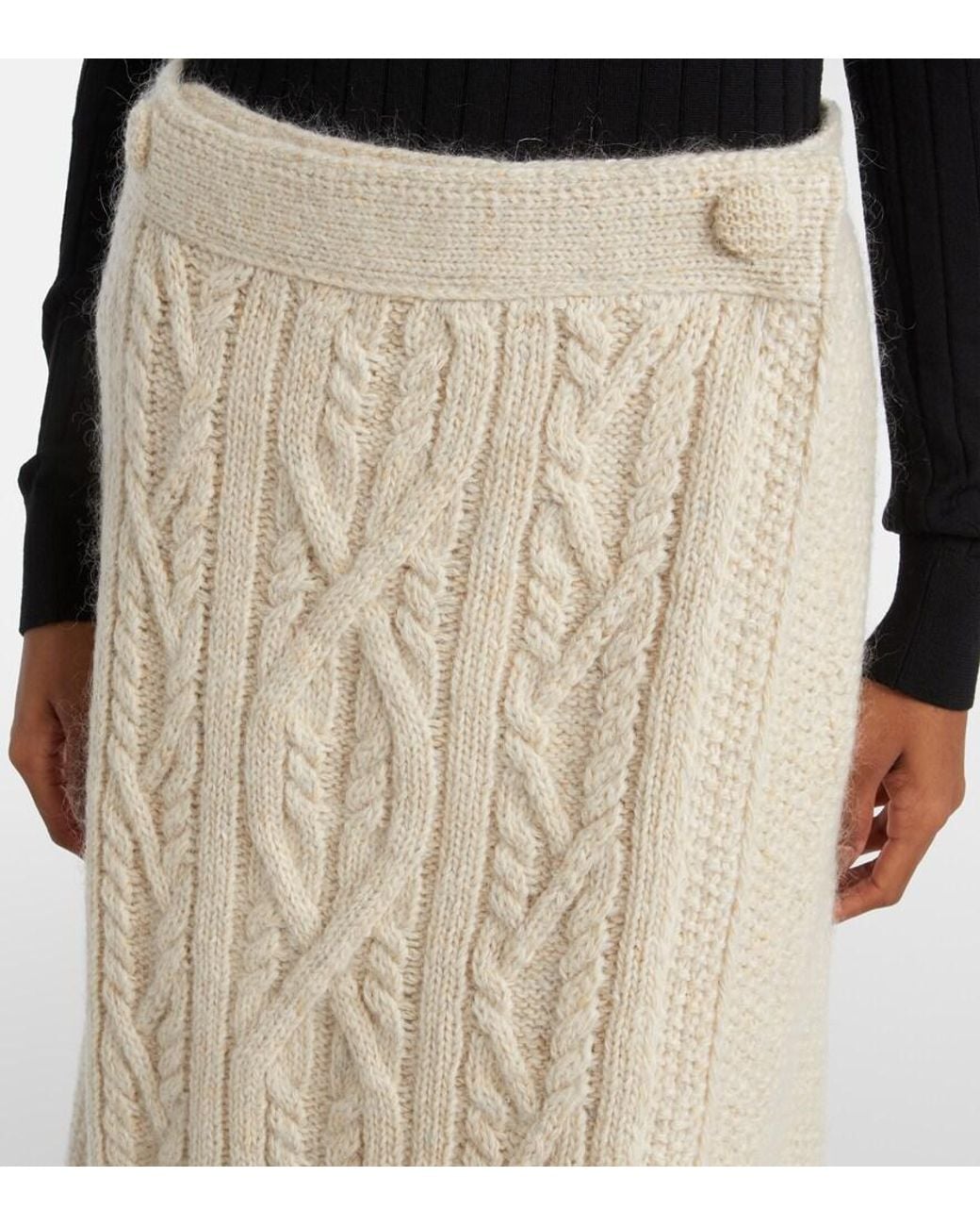 Moncler Natural Cable-Knit Wool And Mohair Midi Skirt