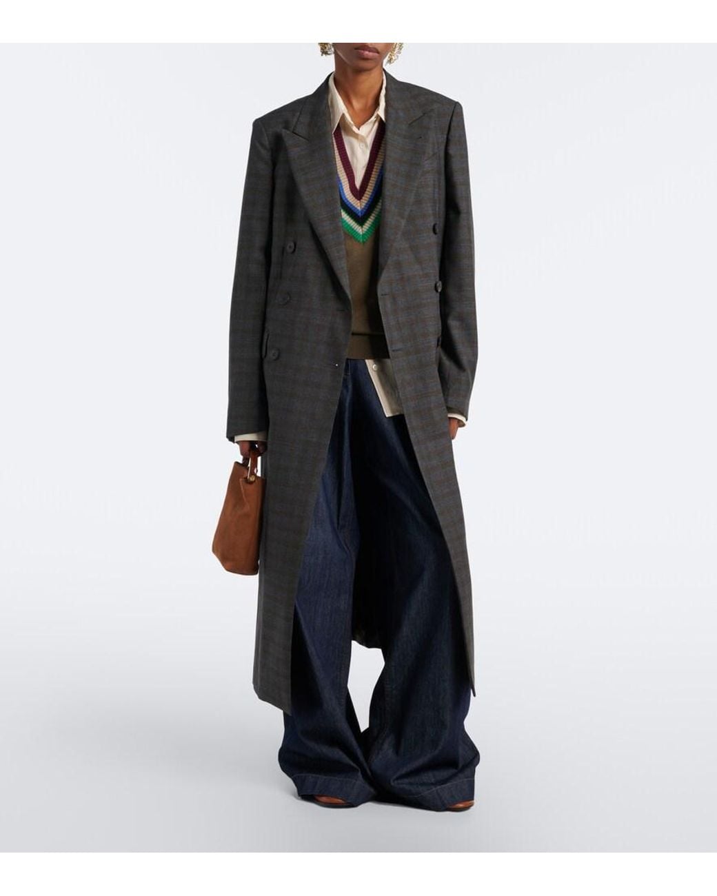 Dries Van Noten Black Checked Double-Breasted Wool Coat