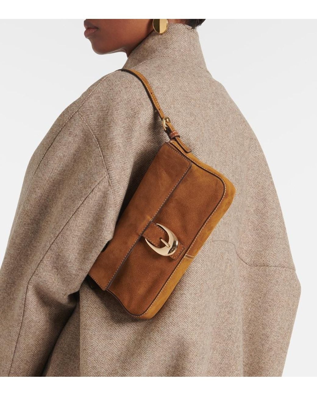 Staud Brown Suede Snap-Clasp Shoulder Bag