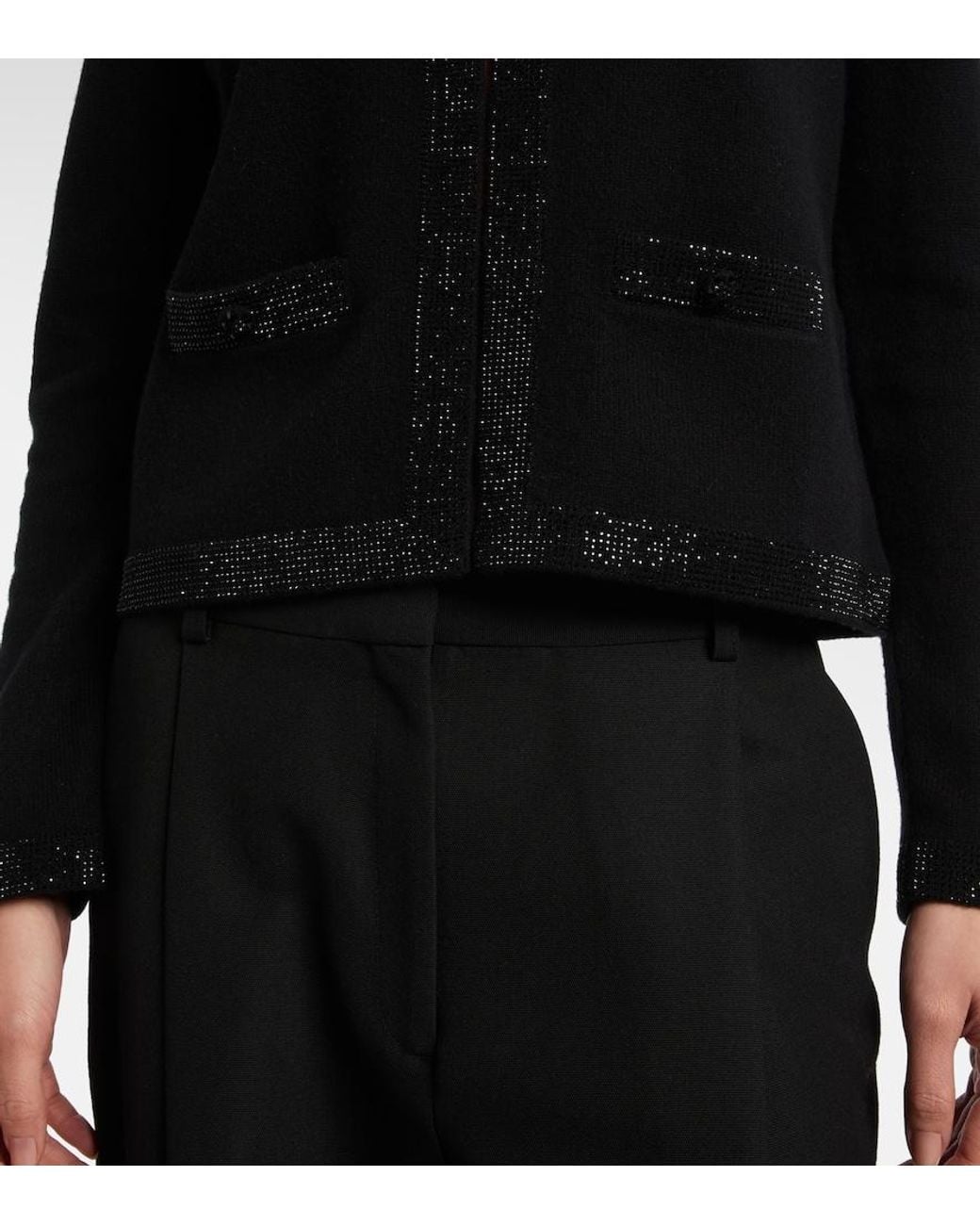 Tory Burch Black Embellished Wool-Blend Cardigan