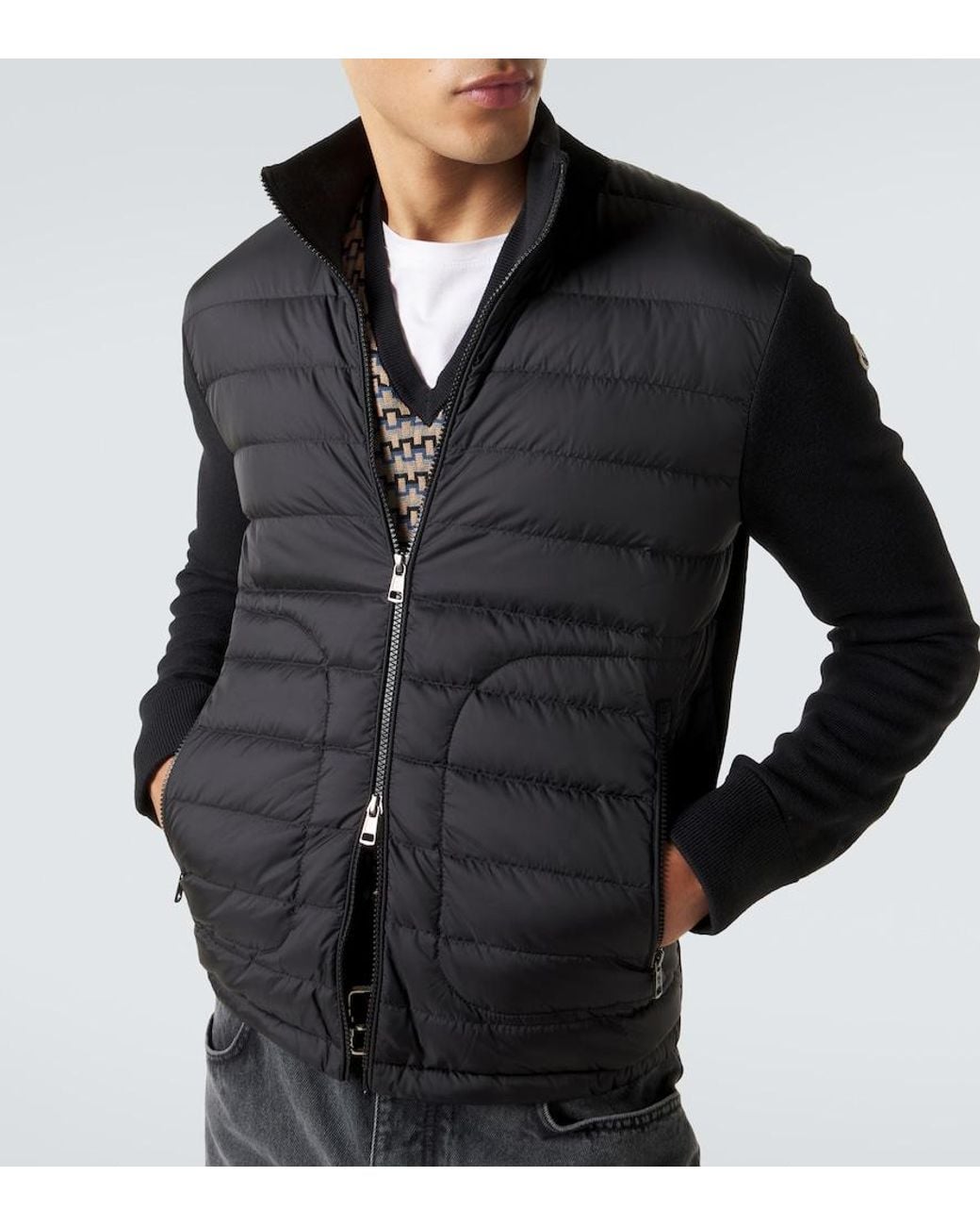 Moncler Black Tricot Down-Paneled Wool-Blend Cardigan for men