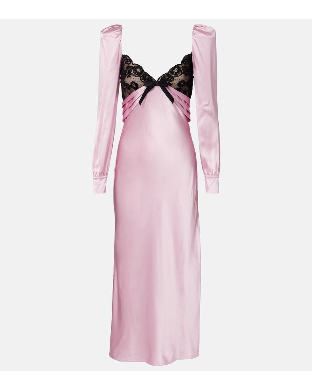 Alessandra Rich Pink Lace-Trimmed Silk Satin Midi Dress