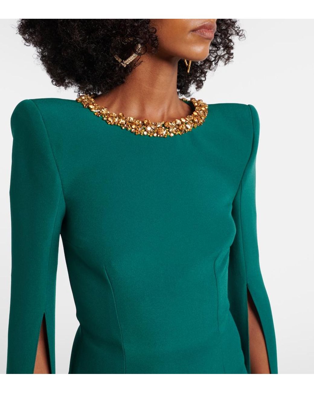 Safiyaa Green Embellished Crepe Gown