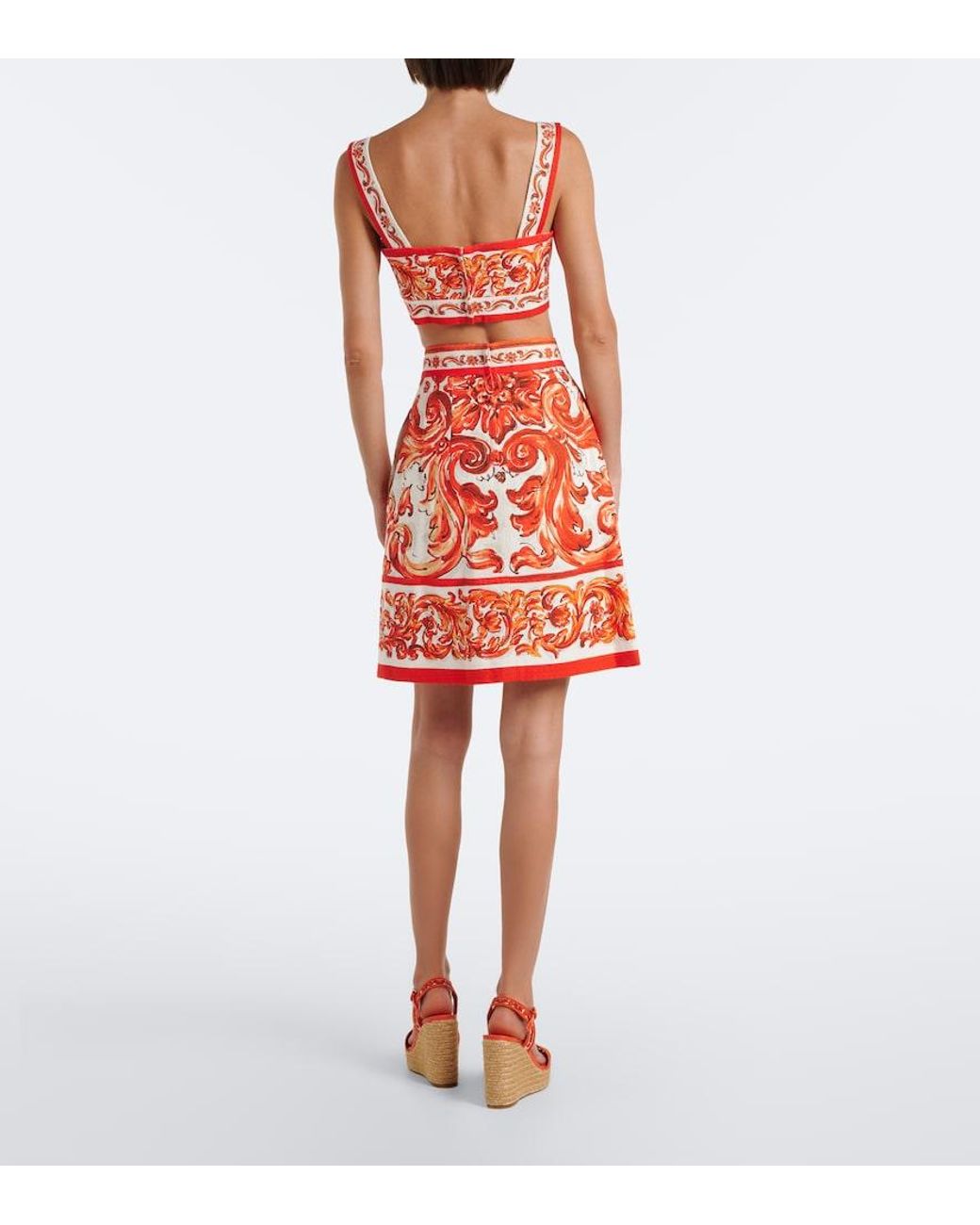 Dolce & Gabbana Red Majolica Cotton And Linen-Blend Miniskirt