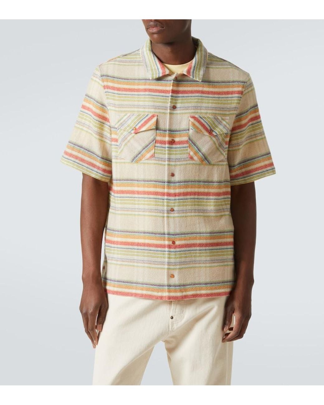 God's True Cashmere Natural Seaside Gauze Striped Cashmere Shirt for men