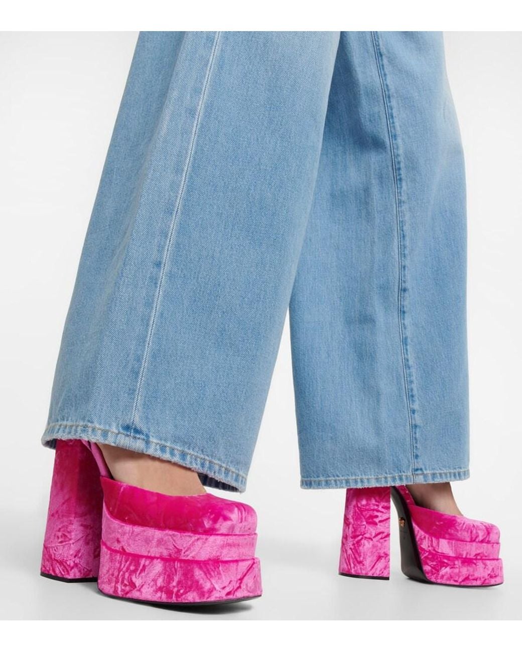 Versace Pink Medusa Aevitas Velvet Platform Pump