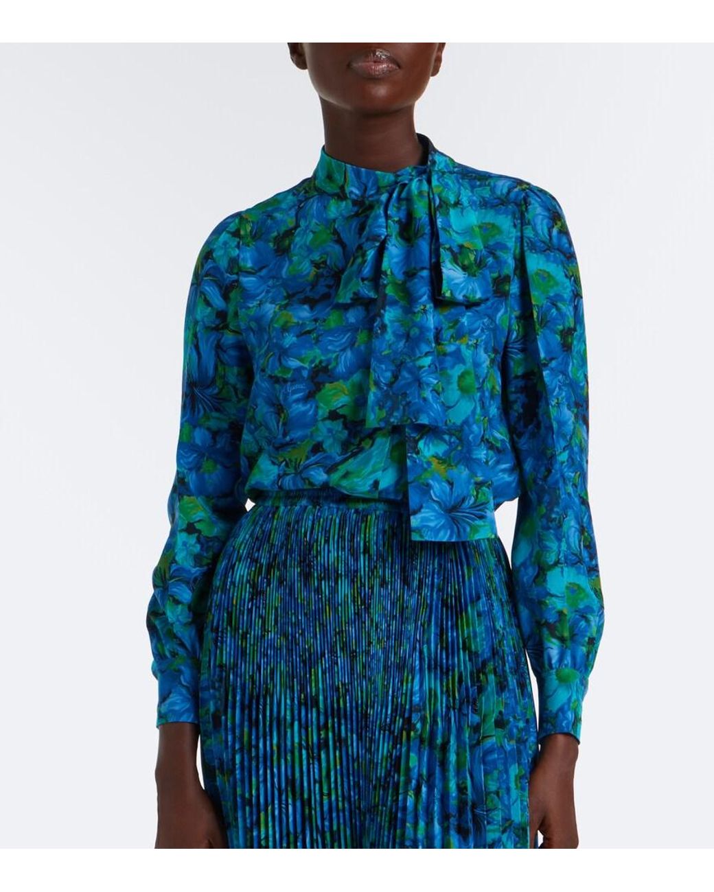 Gucci Blue Floral Silk Georgette Blouse