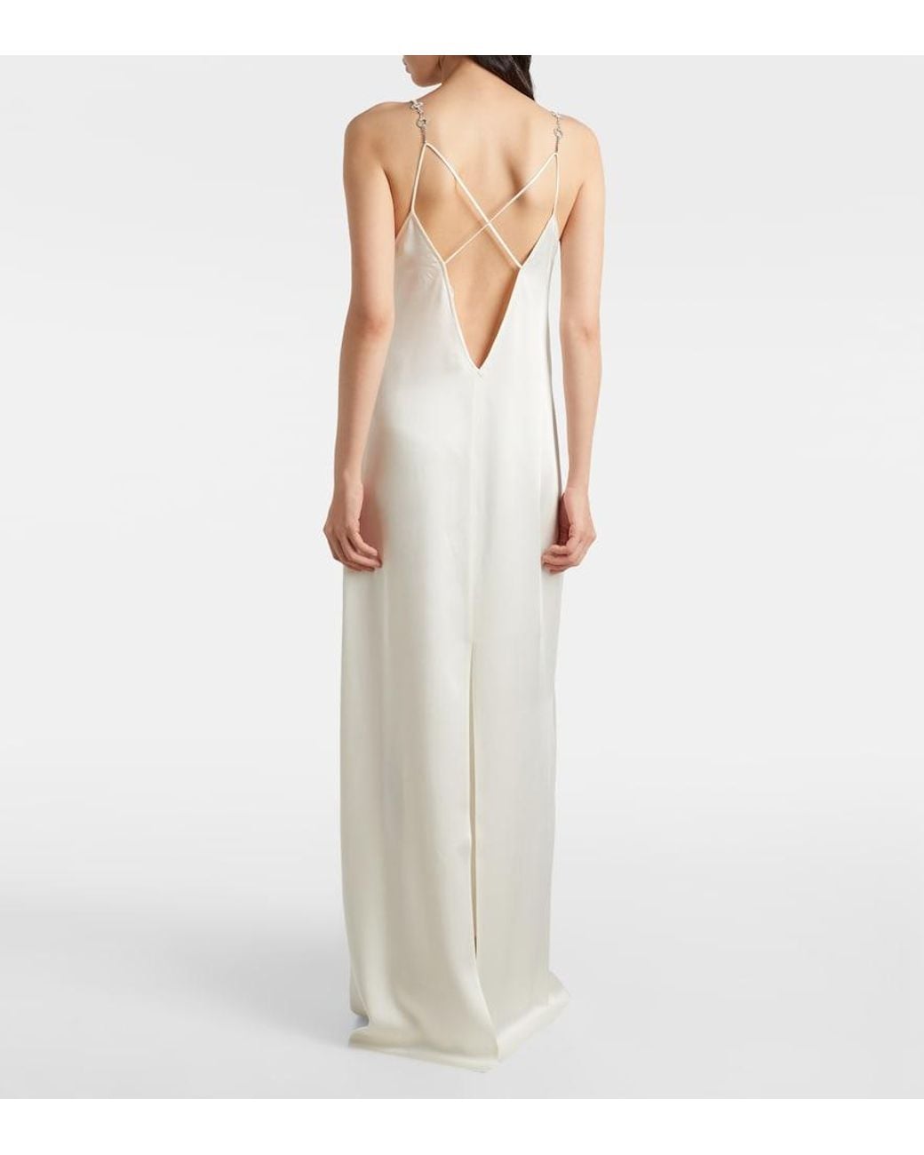 Gucci White Horsebit Embellished Satin Slip Dress