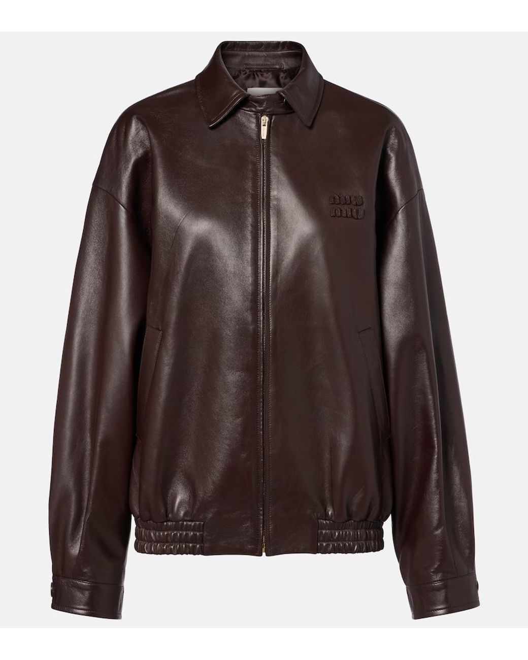 Miu Miu Brown Logo Leather Jacket