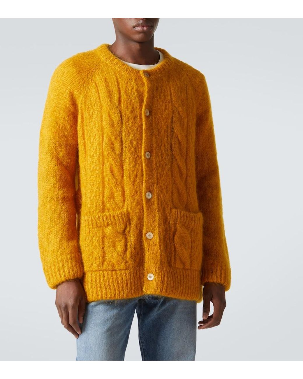 Valentino Yellow Cable-Knit Mohair-Blend Cardigan for men