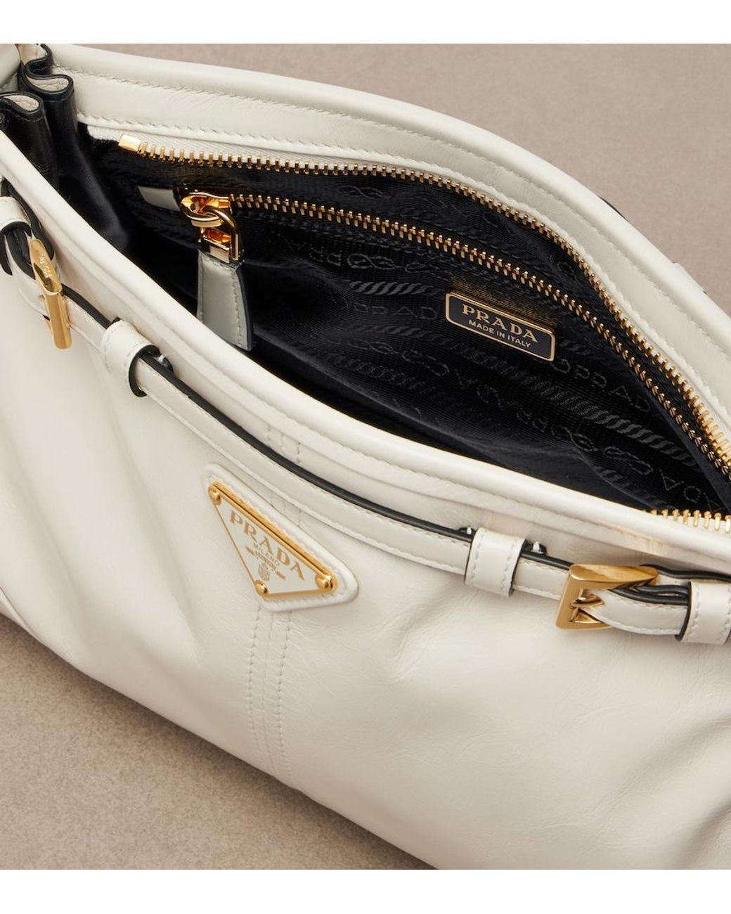 Prada White Bonnie Small Leather Shoulder Bag