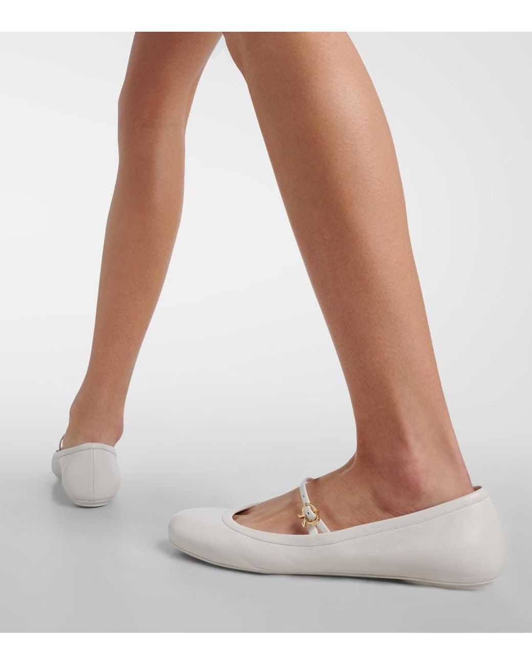 Gianvito Rossi White Carla Leather Mary Jane Flats