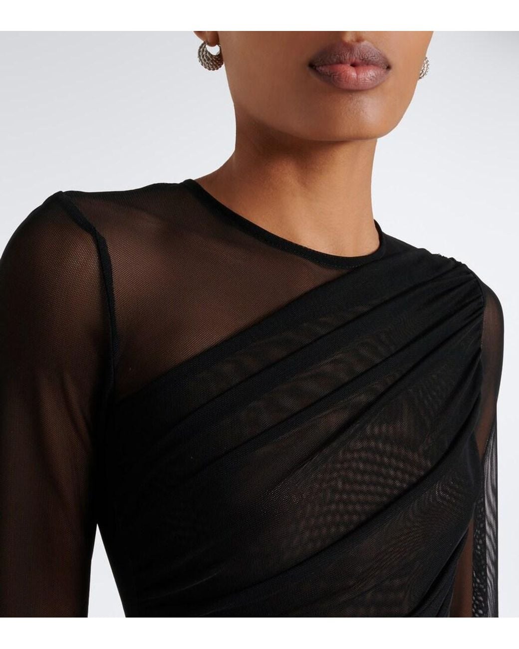 Bananhot Black Marissa Draped Sheer Minidress