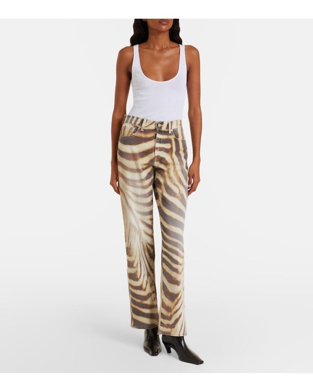 7 For All Mankind Natural Stovepipe Zebra-Print Straight Jeans