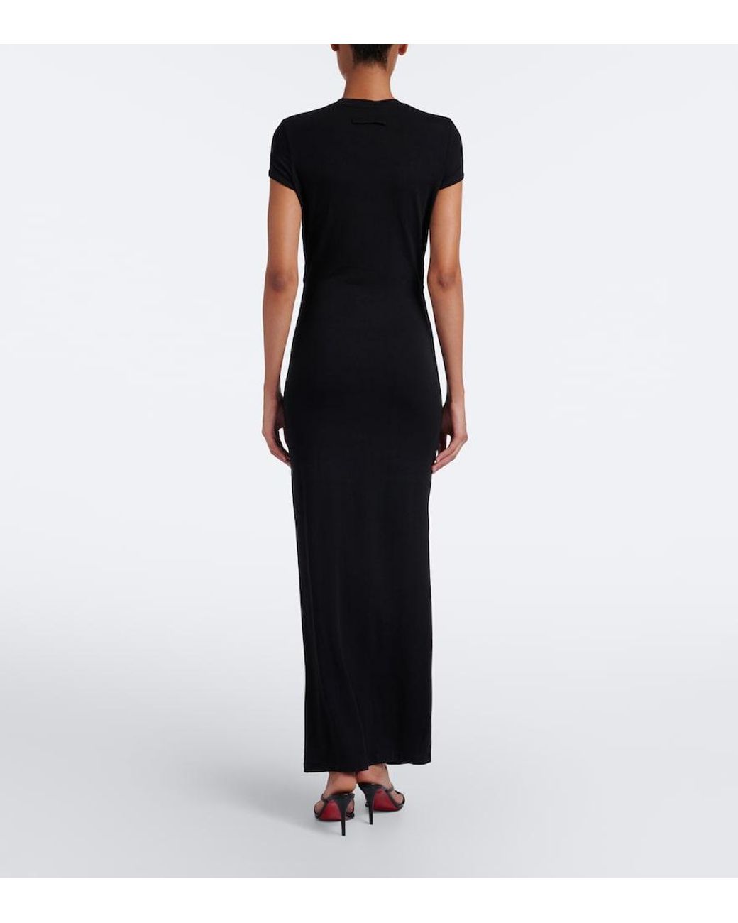 Jean Paul Gaultier Black Leather-Trimmed Jersey Maxi Dress