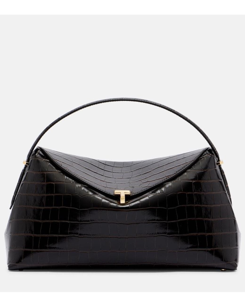 Totême Black T-Lock Croc-Effect Leather Tote Bag