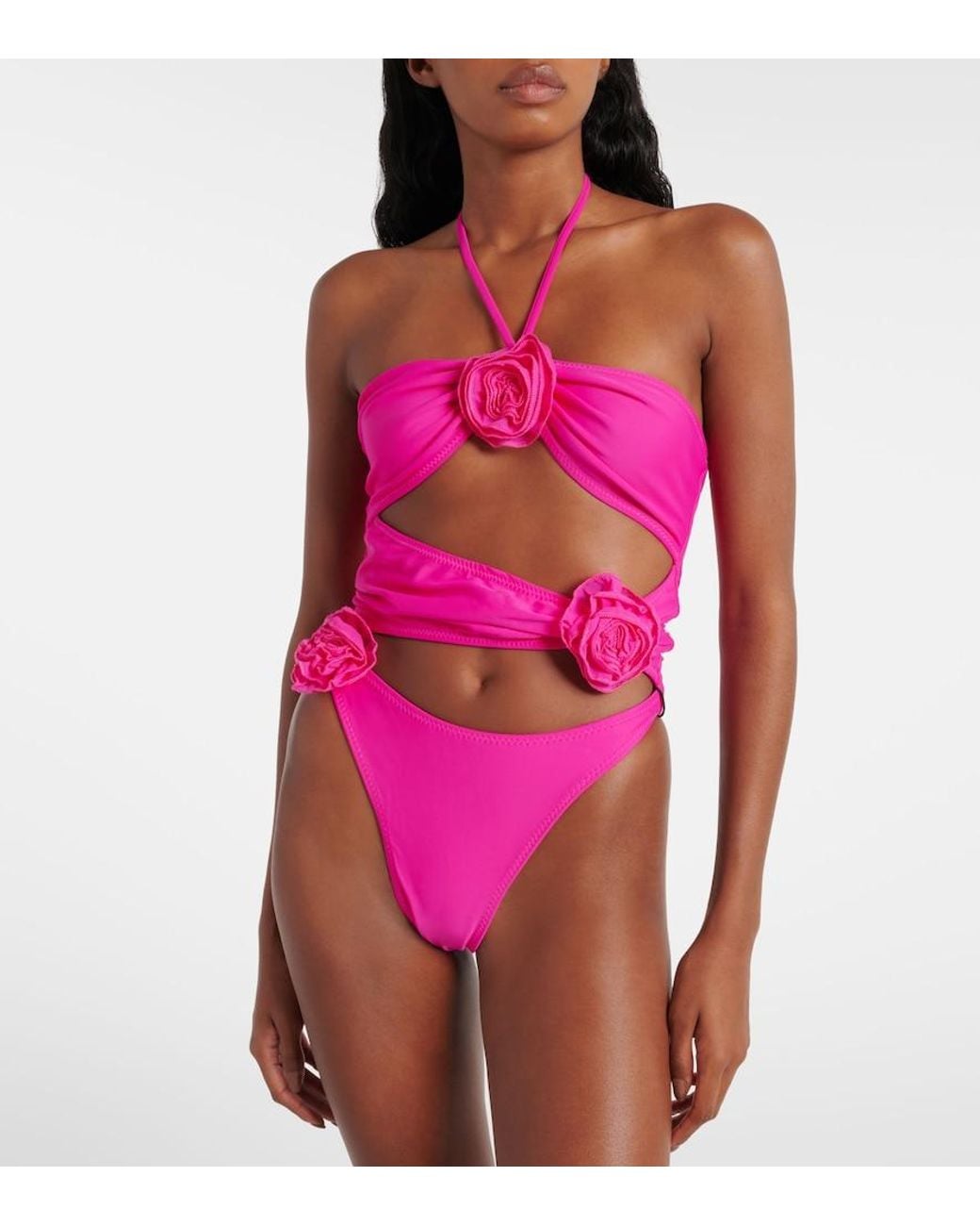 SAME Pink Floral-Applique Cutout Swimsuit