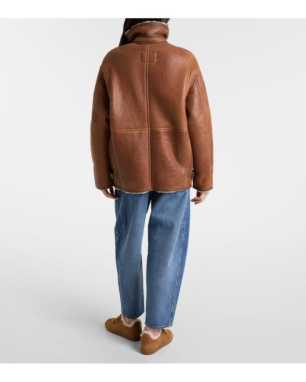 Isabel Marant Brown Adelina Shearling-Trimmed Leather Jacket