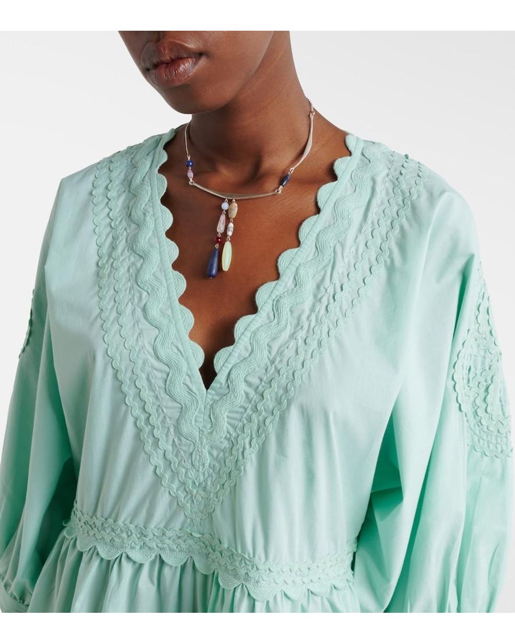 Juliet Dunn Blue Embroidered Scalloped Cotton Poplin Minidress
