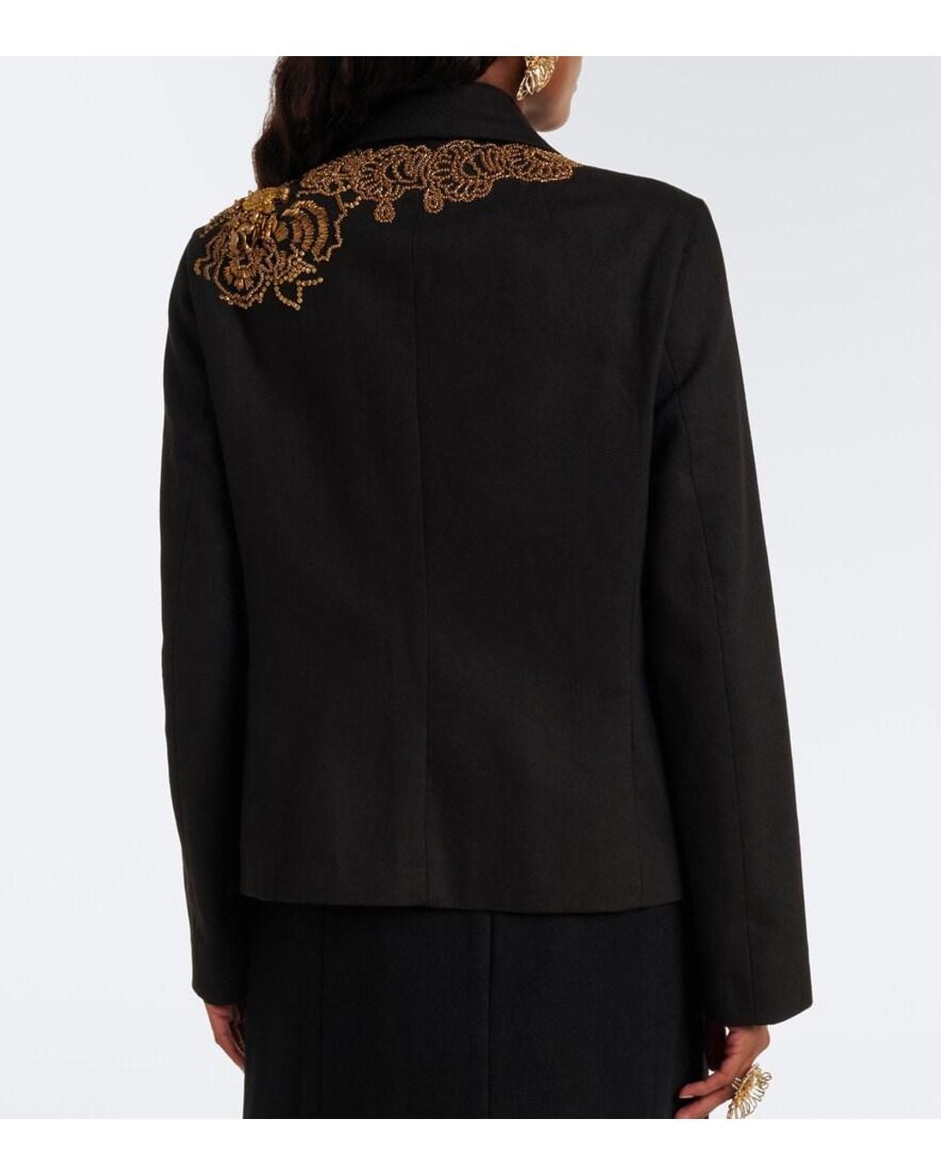 Dries Van Noten Black Embellished Cotton Twill Blazer