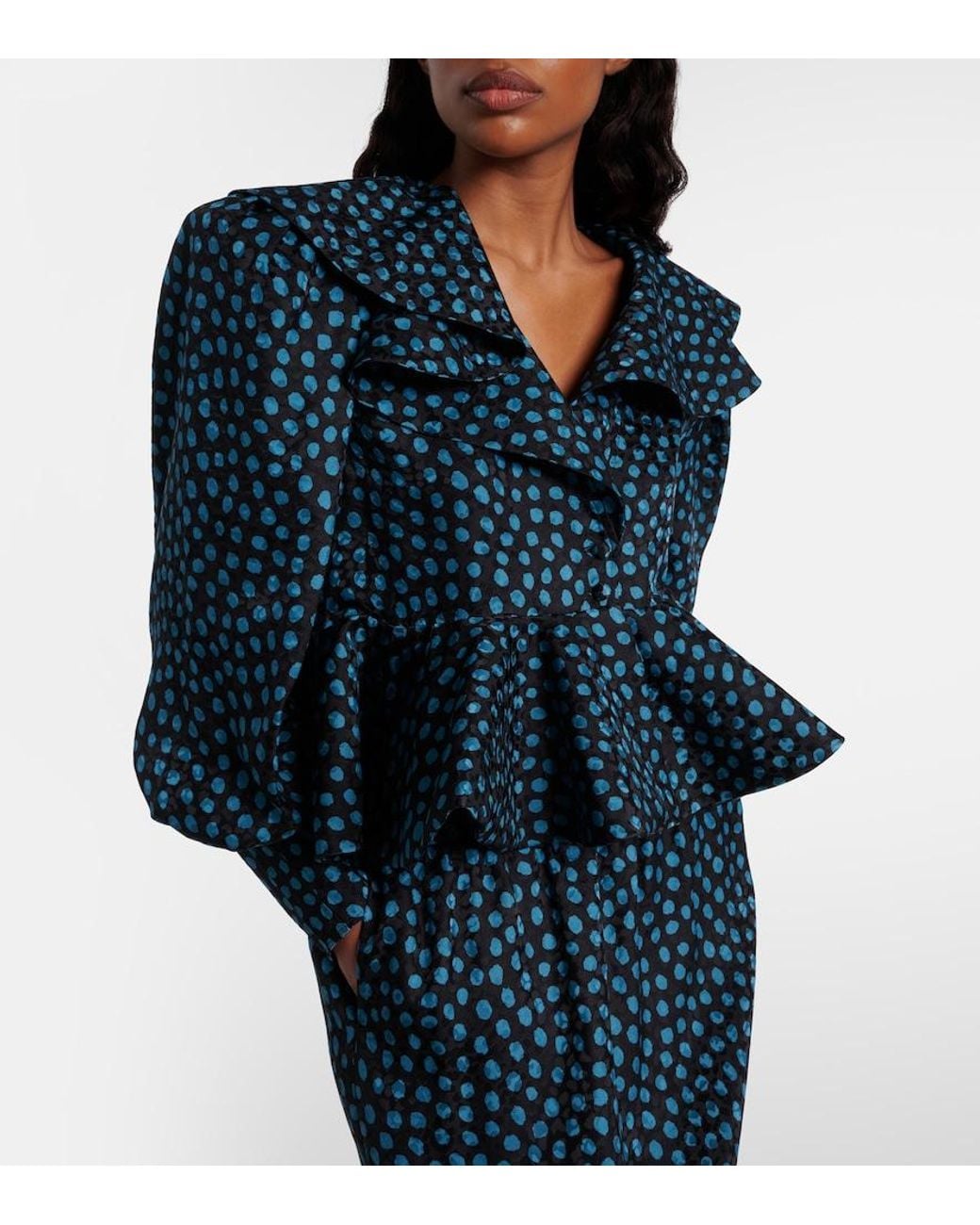 Chloé Blue Polka-Dot Peplum Silk Jacquard Blouse