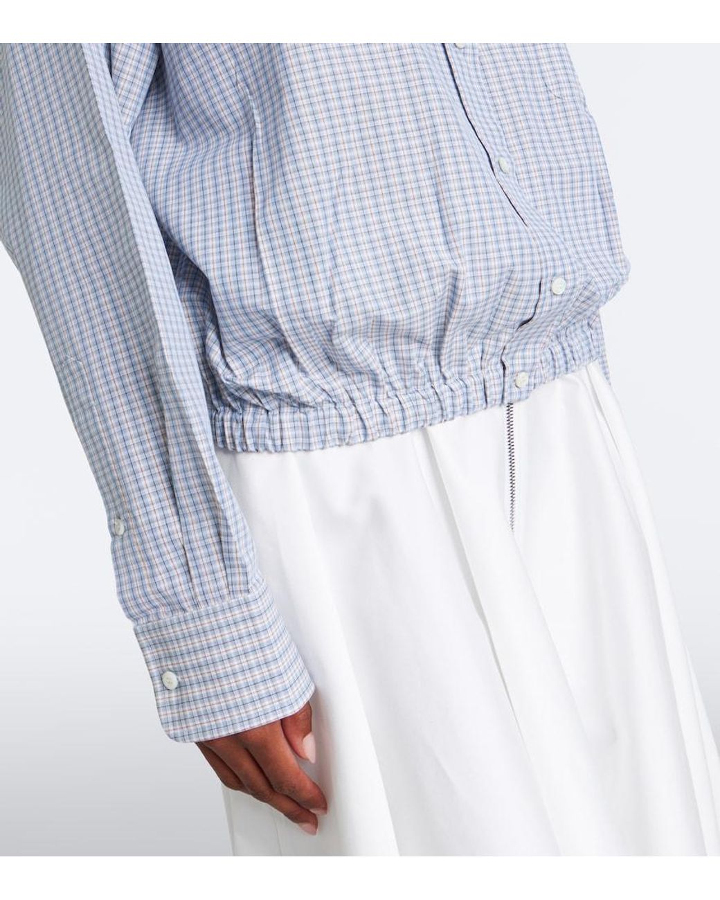 Prada Gray Bow-Detail Checked Cotton Blouse