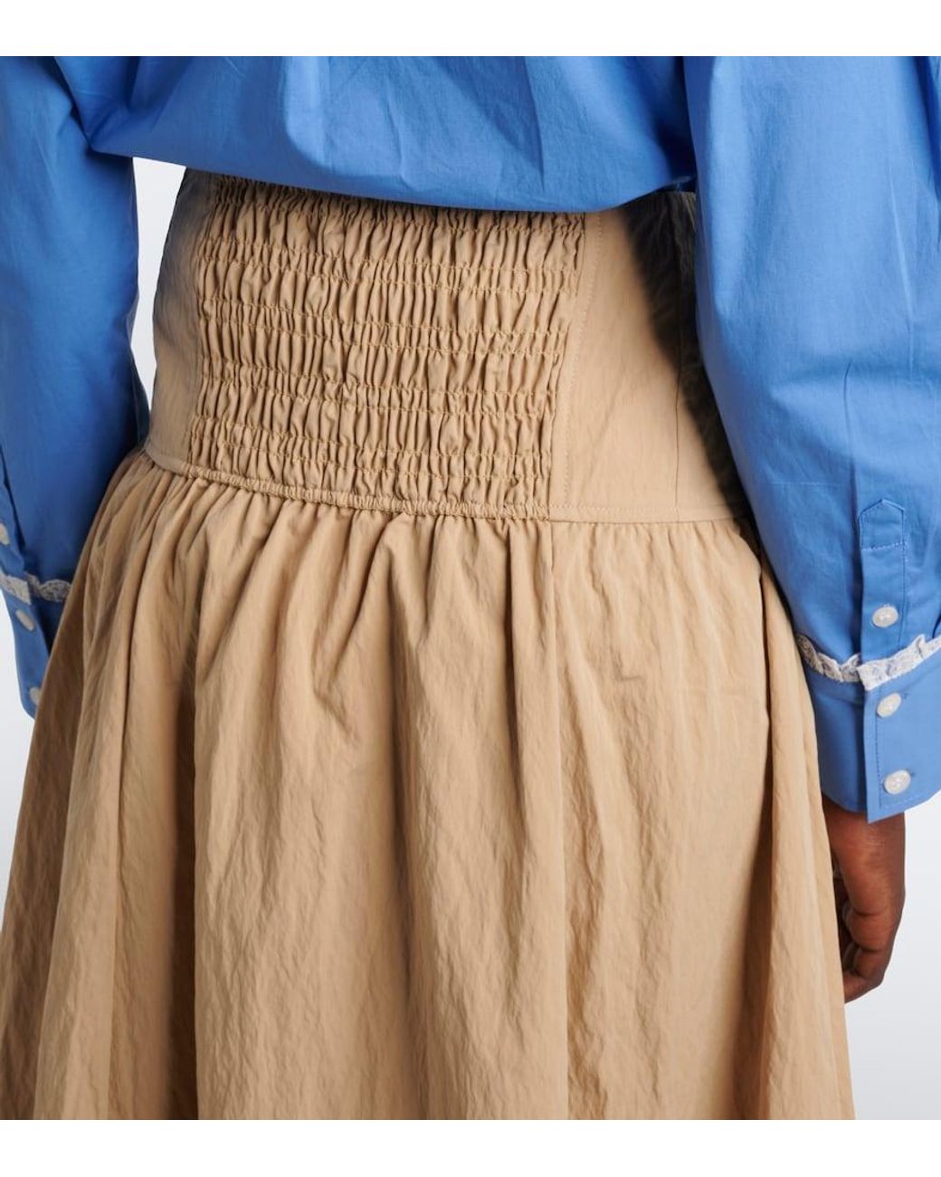 Ganni Natural Gathered Cotton-Blend Maxi Skirt