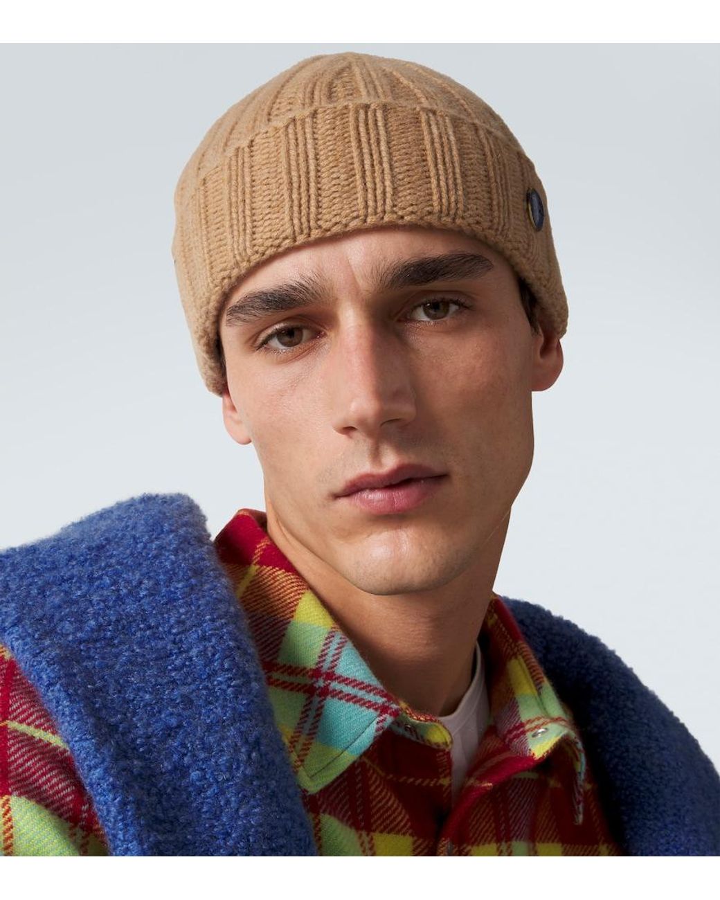 God's True Cashmere Brown Cashmere Beanie With Lapis Lazuli for men