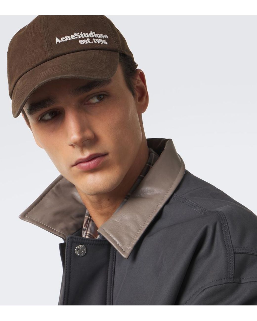 Acne Brown Logo Embroidered Canvas Baseball Cap for men