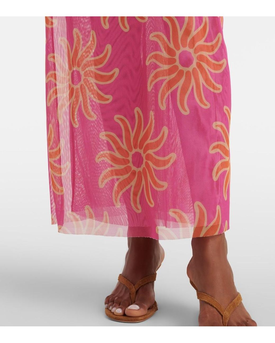Cala De La Cruz Pink Daphne Printed Mesh Midi Dress