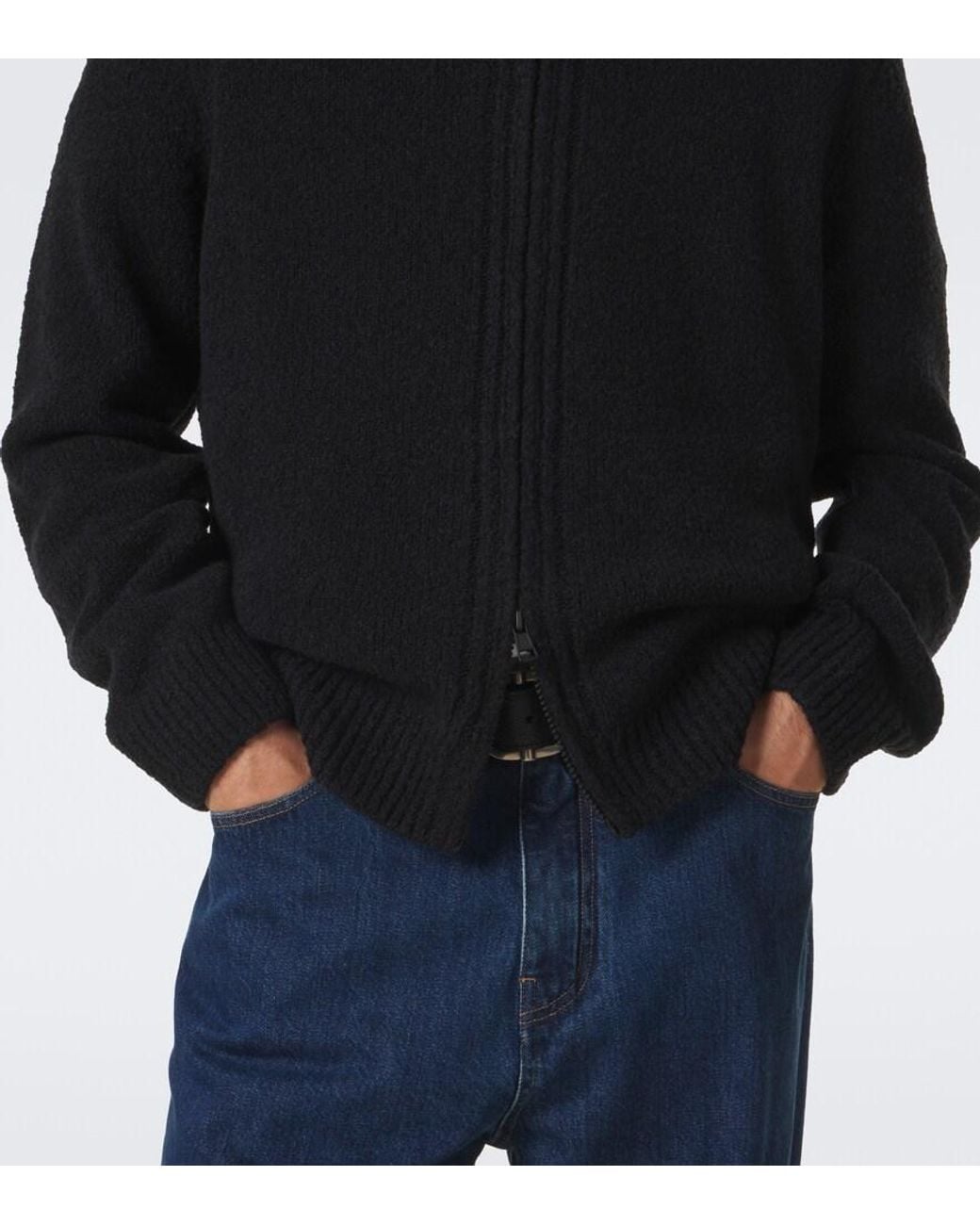 Moncler Black Wool-Blend Boucle Zip-Up Hoodie for men